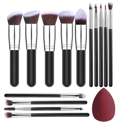 Deluxe 14-Piece Soft Makeup Brush Set - Ideal for Foundation, Blush, and Eyeshadow Application (14PCS Silver Black 2)
