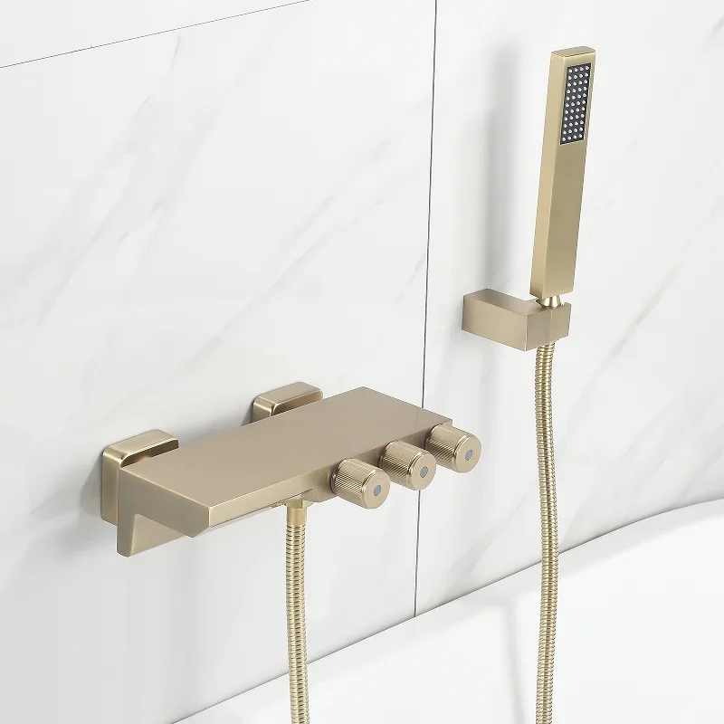 Description Picture 3 of itemGrey Bathtub Shower Set Wall Mounted Brushed Gold Bathtub Faucet Bathroom Waterfall Bath & Mixer Tap Brass New