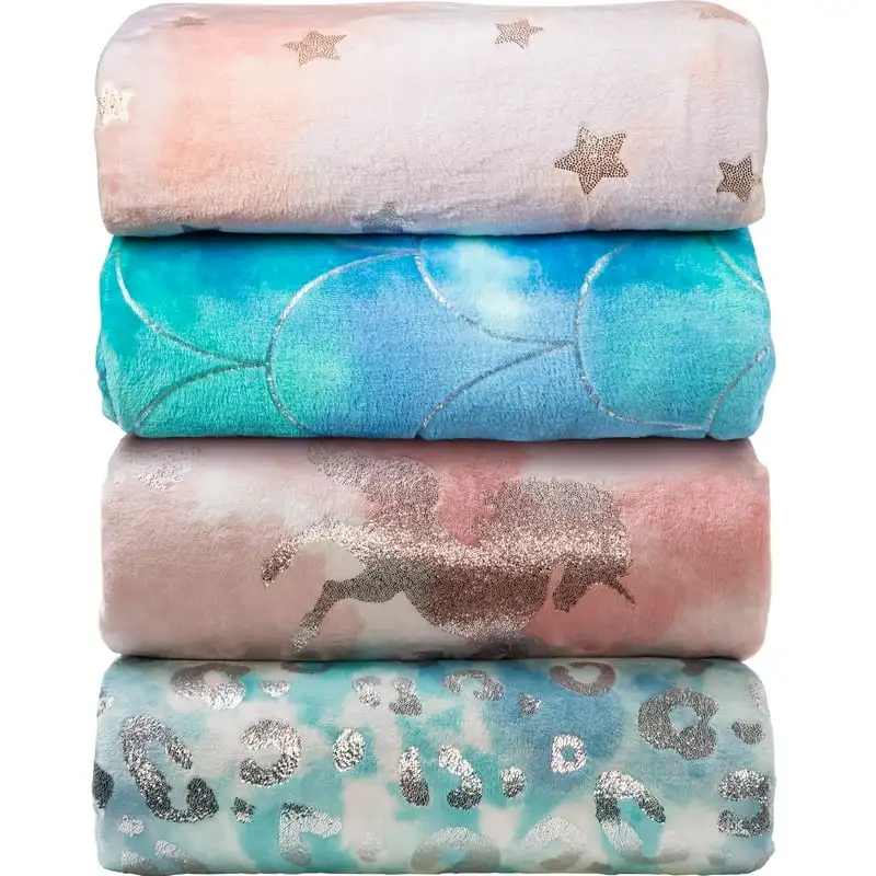 

Plush Blanket, 100% Polyester, 72" x 90", Foil Unicorn, Machine Washable