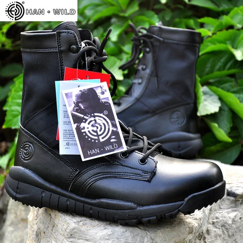 Summer Men Tactical Boots for Men Breathable Oxford Light Soft Desert Combat Shoes Men Ankle Boot Canvas Punk Knee-high Boots outdoor boots