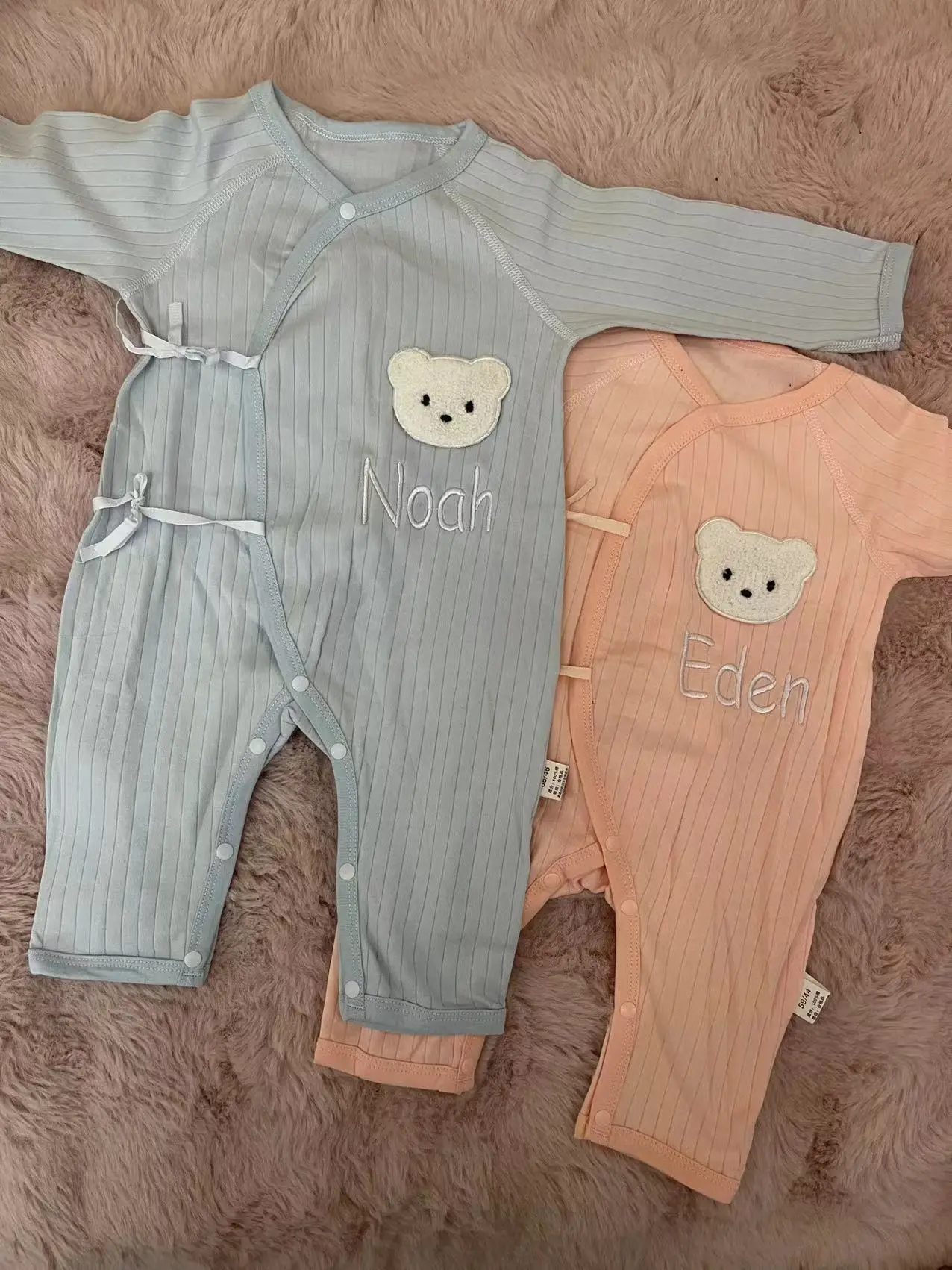 Boys Girls Jumpsuit 100% Pure Cotton Newborn Baby Long Sleeved Jumpsuit Embroidered Baby Solid Color Knitted Thin Jumpsui