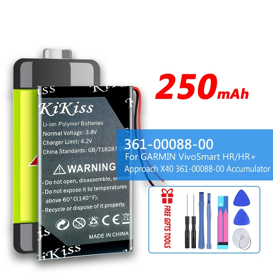 Batteria Ricaricabile Kikiss 250Mah 361-00088-00 Per Accumulatore Garmin Vivosmart Hr / Vivosmart Hr + Approach X40 361-00088-00
