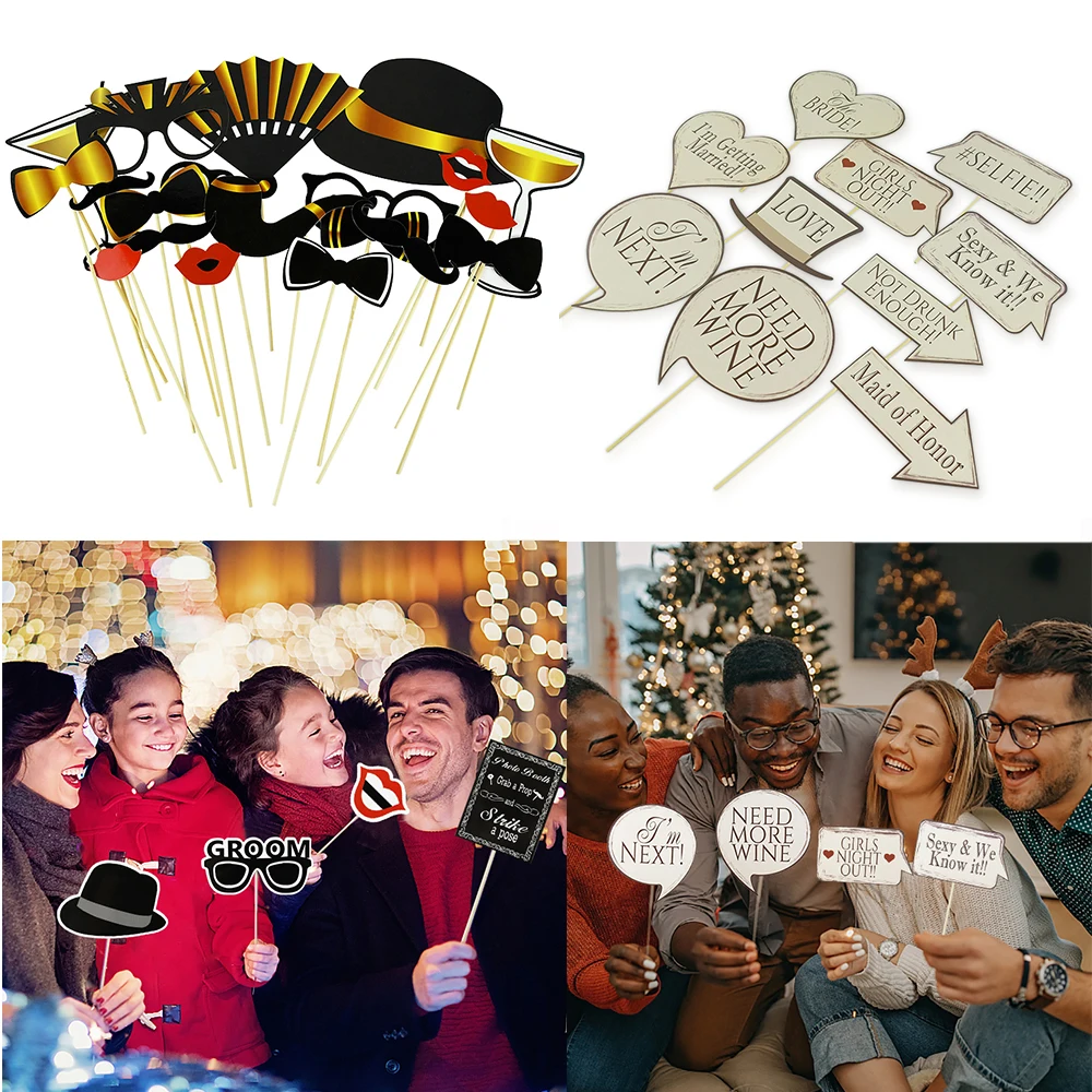 

18/22pcs Creative Wedding Party Photo Props DIY Birthday Decor Photobooth Props Single Hen Party Decorations Accessories