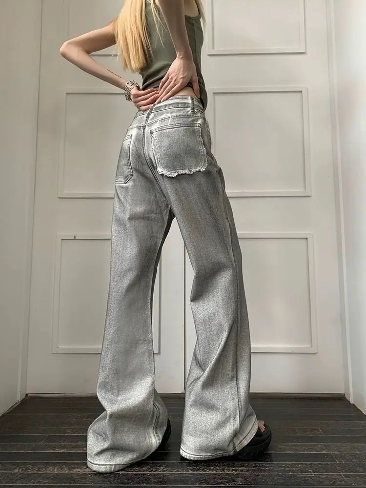 HOUZHOU Vintage Grunge Y2k Jeans Women High Street Punk Style Baggy Boyfriend Jeans Harajuku Fashion Gyaru Wide Denim Trousers