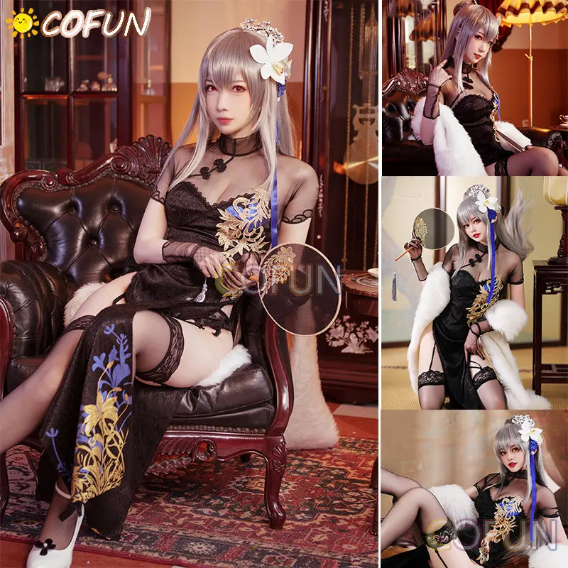 

COFUN New Game Azur Lane Anime Peripheral FFNF Saint Louis Halloween Cosplay Royal Sister Fan Black Sexy Female Cheongsam Dress