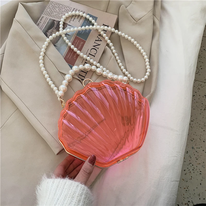 Transparent Acrylic Shell bag 2022 Fashion High quality PVC Women's Designer Handbag Pearl strap Shoulder Messenger Clutch Bag 