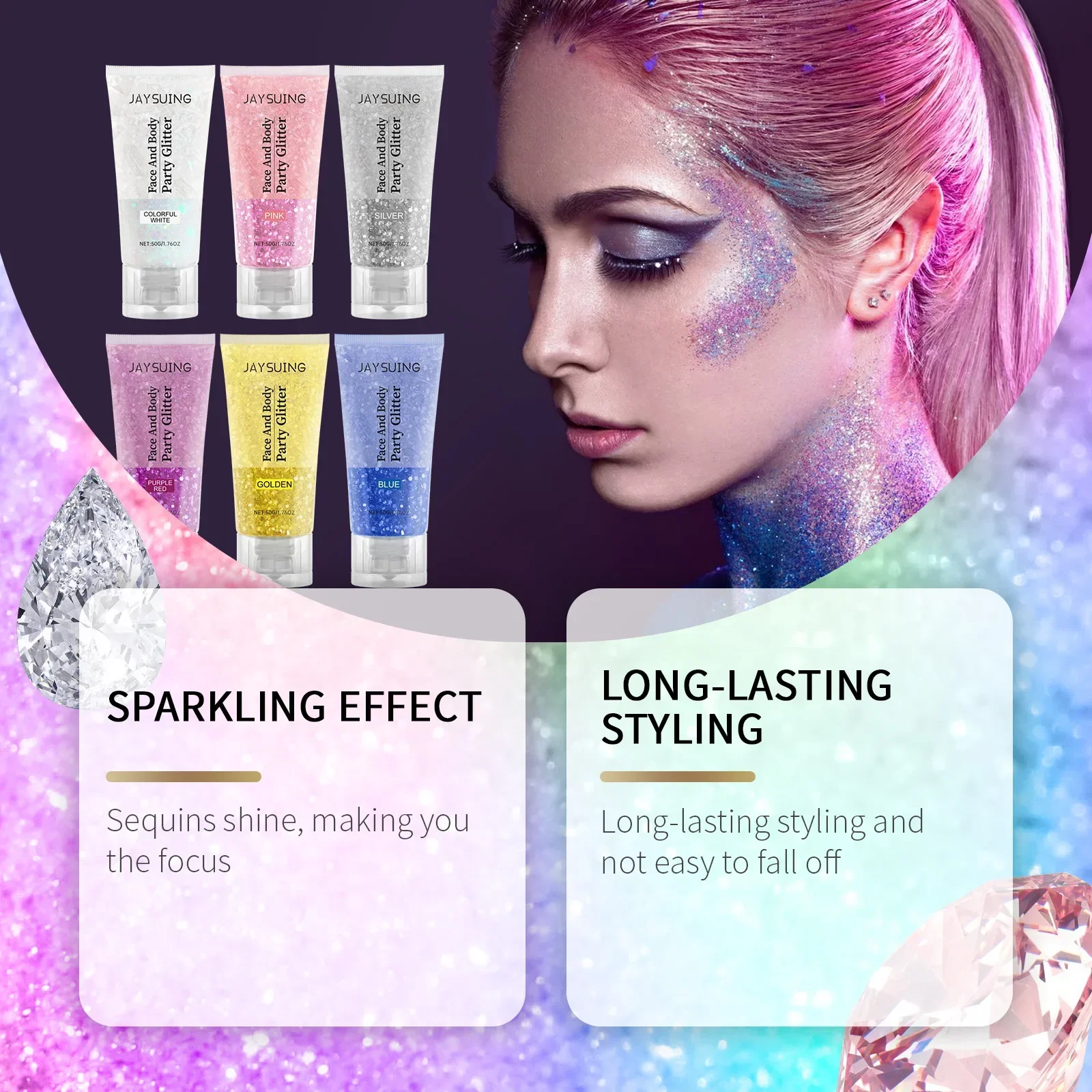 Glitter Gel Three-dimensional Body Highlighter Glitter Multicolor for Party Carnival Shine Sequins Brilliant Lasting Styling 5