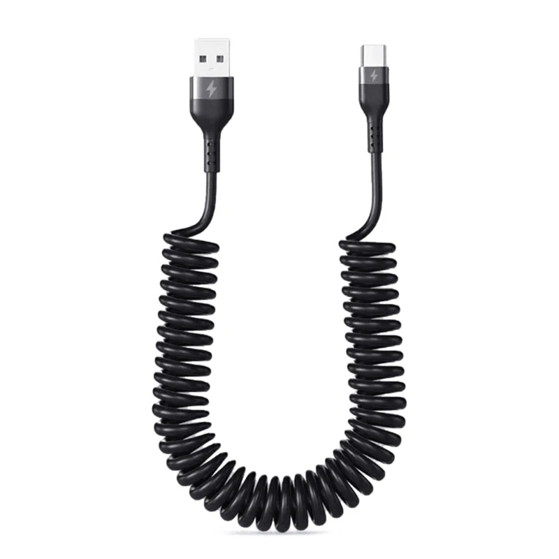 Curly USB-C Fast Charging Cable - Spring Design for Home, Travel & Car Use