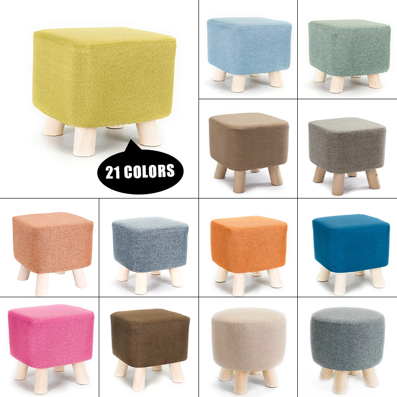 1Pc Elastic Ottoman Cover Solid Color Fabric Stool Covers Square Footrest Covers All-Inclusive Anti Slip Footstool Slipcovers 6
