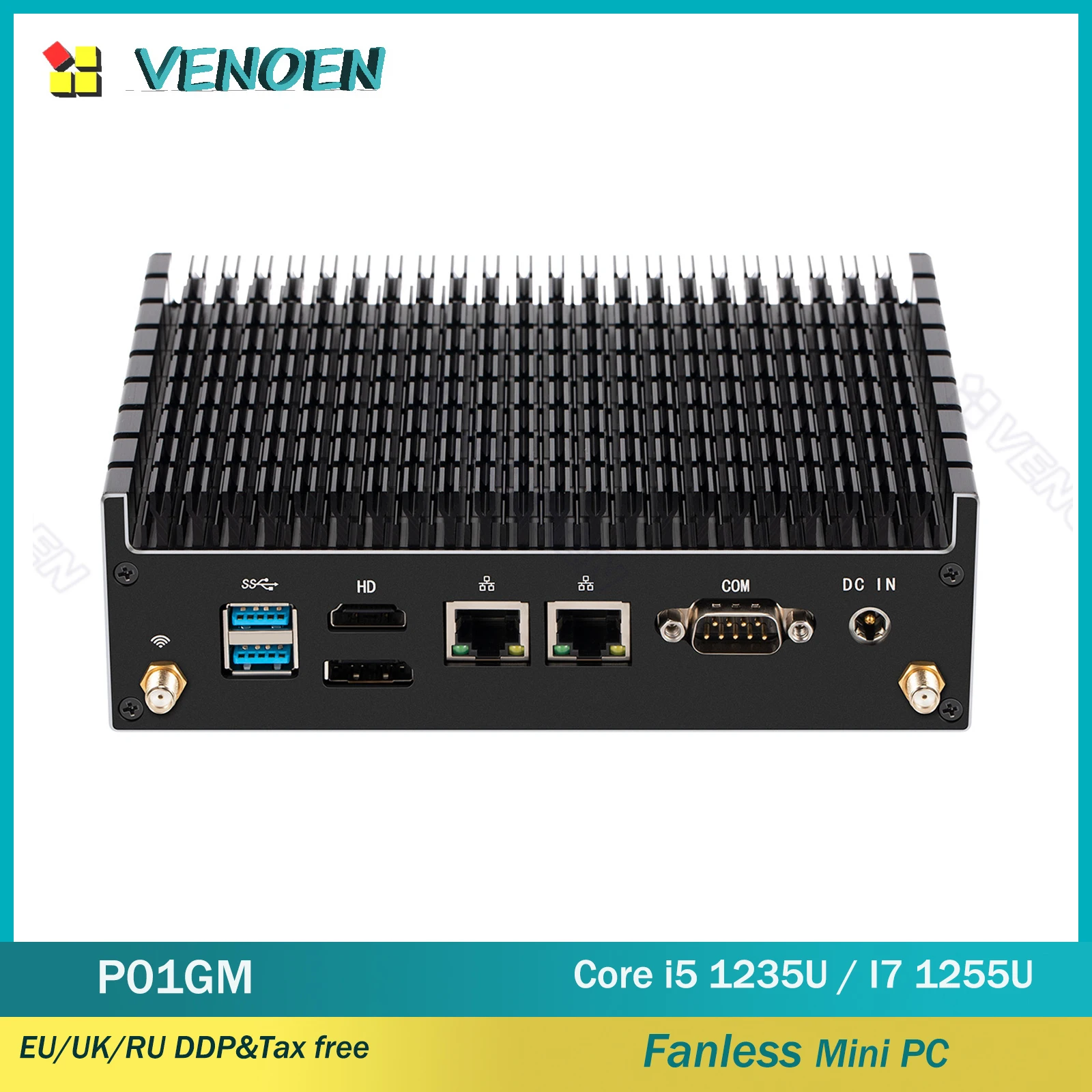 

VENOEN Fanless Mini PC Intel i7 1265U i5 1255U HD-MI DP 4K RS232 COM USB-C WiFi BT Windows 11 Dual LAN Silent Portable Computeru