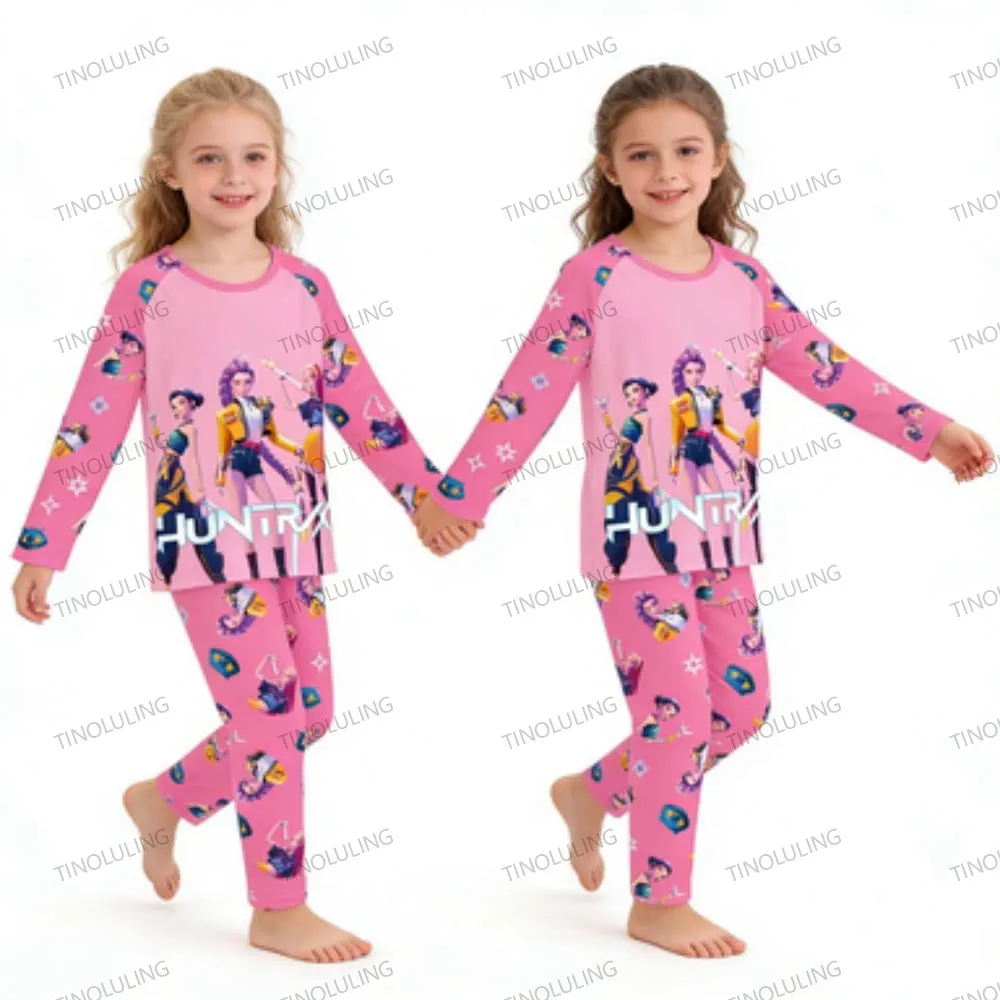 Ensembles de vêtements pour filles Kpop Demon Hunters Enfants 2 pièces/ensembles Pyjamas Enfants Anime Vêtements de nuit 3 à 14 ans Manches longues Pyjamas Lounge
