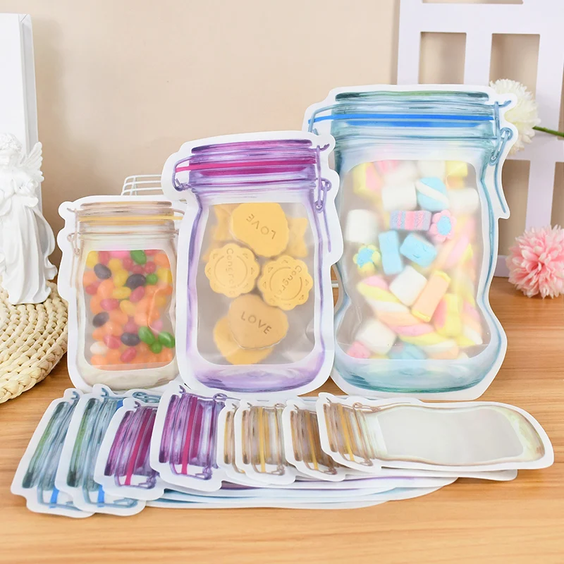 5/10pcs Reusable Mason Jar Bottles Bags Stand-Up Food Storage