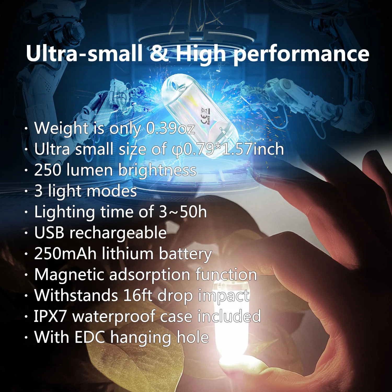 USB Ultra Mini LED Lanterns,Waterproof EDC Keychain Light High Flashlight for Camping Rechargeable Battery Stick Light