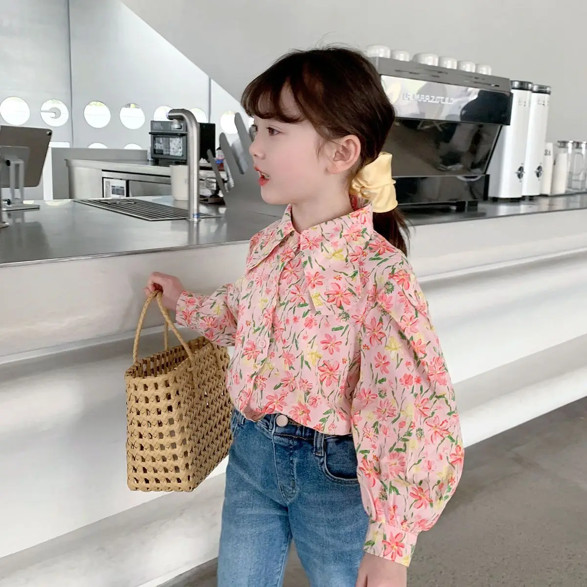 Teen Girls Cotton Shirts Spring and Autumn New Fashionable Children's Baby Net Red Long sleeved Shirts Girl Fashion Top