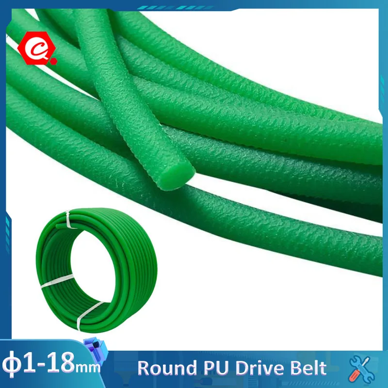 1-5Meters Round Polyurethane Conveyor Drive Belt PU Green Rough Surface Transmission Belts For Textile Machine Dia1.5mm - 12mm