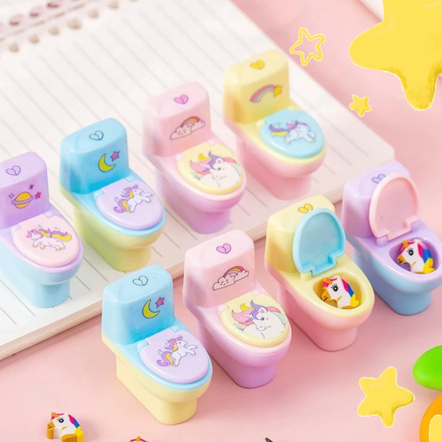 12 Pcs Creative Manual Toilet Pencil Sharpener with Eraser - Great Children's Gift Set 1