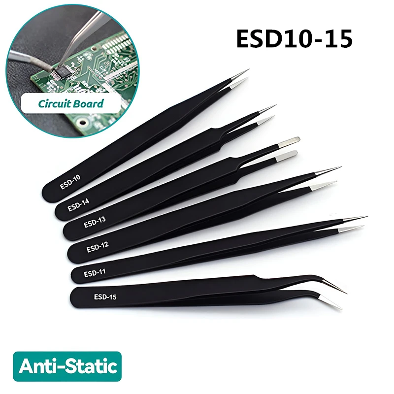 ESD10-15 Anti-Static Stainless Steel Tweezers Precision Maintenance Industrial Repair Tools Home Working Model Making Multi-tool