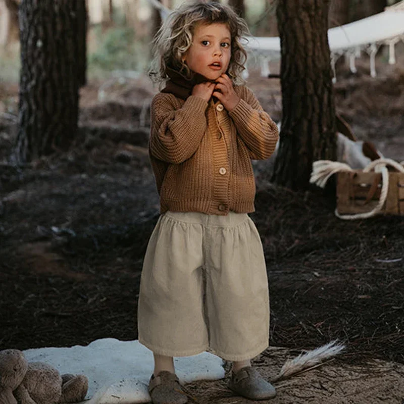 Winter Children's Vintage Corduroy Culotte Pants Casual Comfortable Boys And Girls Elastic Waist Loose Wide Leg Pants TZ332