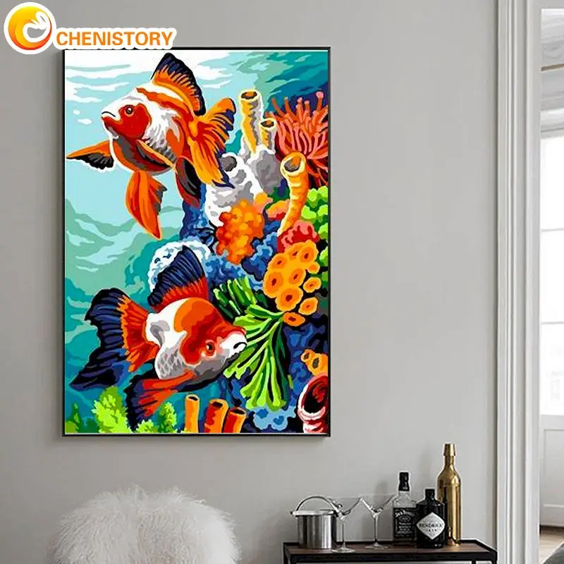 Chenistory Painting By Number Fish Drawing On Canvas Handpainted Diy