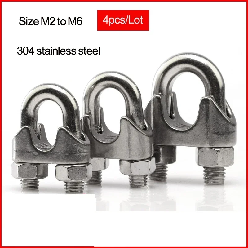 4pcs M2 To M8 Waterproof 304 Stainless Steel Wire Rope Clamp Nut & Bolt Sets U-Shaped Chuck Tie Buckle Clip Rustless