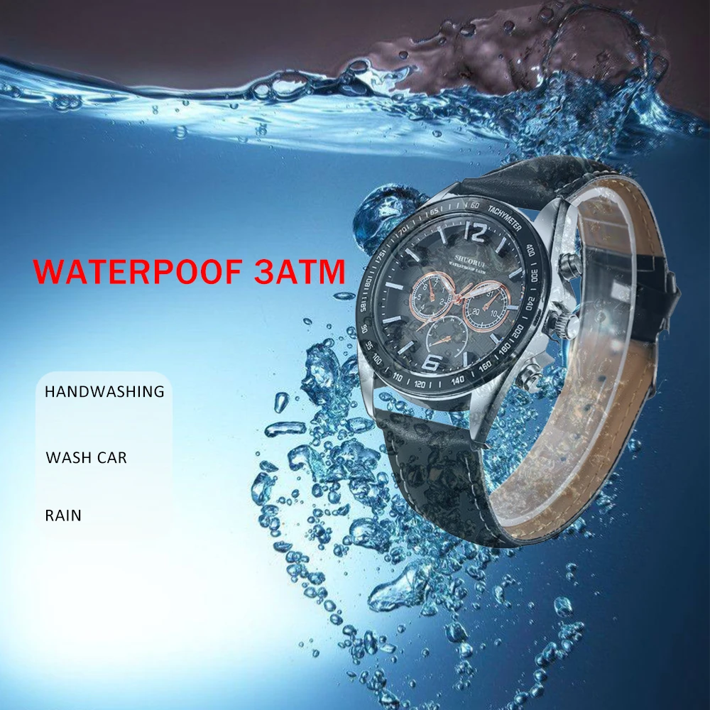 SHUORUI brand luxury sports quartz men's watch casual waterproof military leather strap watch clock fashion chronograph watch SHUORUI brand luxury sports quartz men's watch casual waterproof military leather strap watch clock fashion chronograph watch
