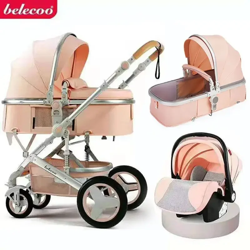 

Luxurious Baby Stroller 3 In 1 Portable Travel Carriage Folding Prams Aluminum Frame High Landscape Car for Newborn Buggy