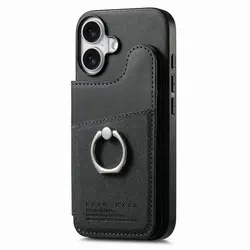 Wallet Double Button Magnet Leather RFID Card Case and Back Cover - Honor 400 Smart (Black)