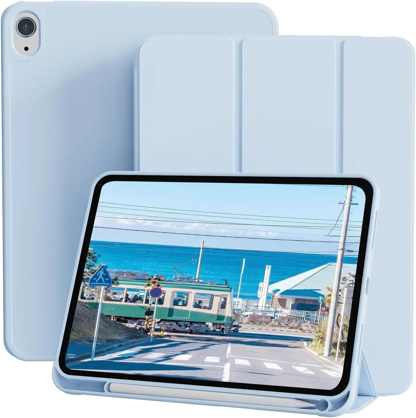 Premium Slim Trifold iPad Case with Pencil Holder and Soft TPU