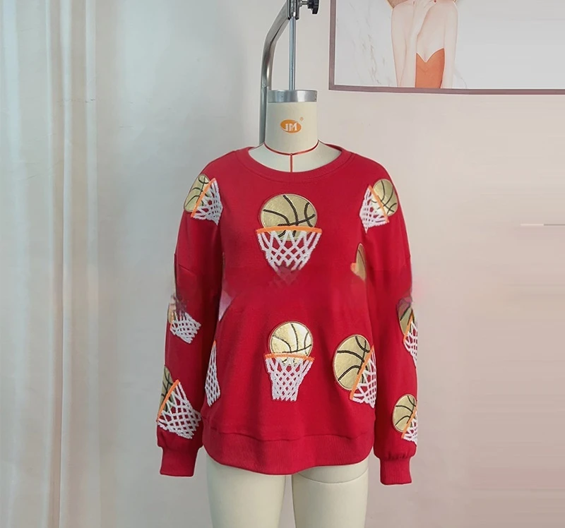 

Women's shooting sequin sweater round neck
