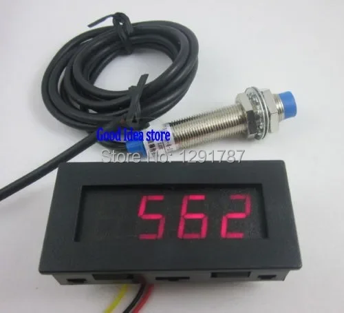 New 4 Digital Red LED Tachometer RPM Speed Meter+Proximity Switch Sensor NPN 3 Wires