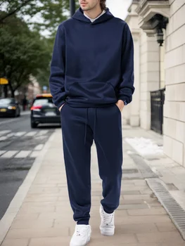 Men's Autumn and Winter Solid Color Hoodie+jogging Pants Two-piece Set Fashionable Outdoor Casual Sportswear Men's Tracksuit
