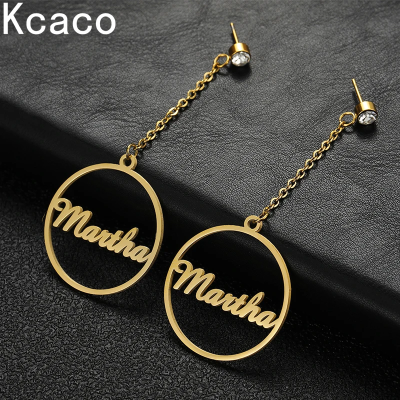 1 Pair Custom Name Drop Earrings with Zircon Personalized Stainless Steel 30mm Pendant Dangle Letters Earrings Birthday Gift 1 pc fashion tassel dangle stainless steel tassel chains diy findings fit drop earrings necklace key chain handbag