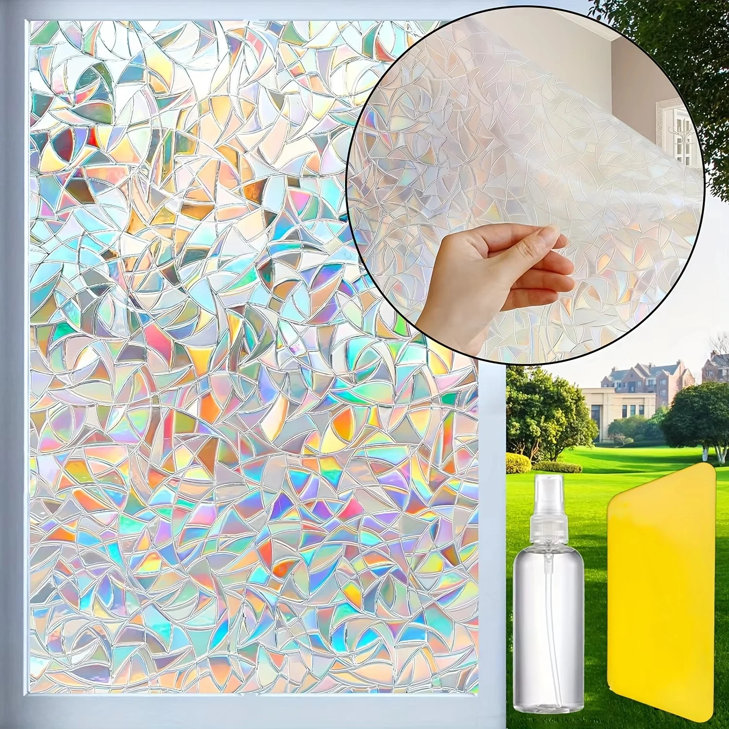 1pc Colorful Crescent Geometric Pattern Electrostatic Glass Window Film Office Bedroom Bathroom Home Decor window film