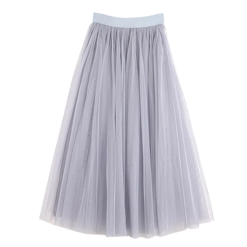 

Vintage Tulle Skirt Women Elastic High Waist 3 Layers A-line Pleated Mesh Long Bride Tutu Skirts Female Jupe Longue Faldas