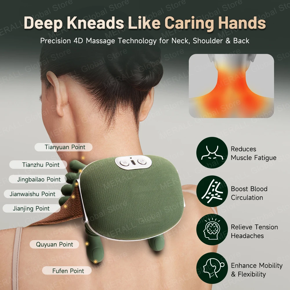 Neck Shoulder Massager Electric Kneading Massager Heated Back Massagers Muscles Massage Pillow Neck Waist Leg Body Gift Box