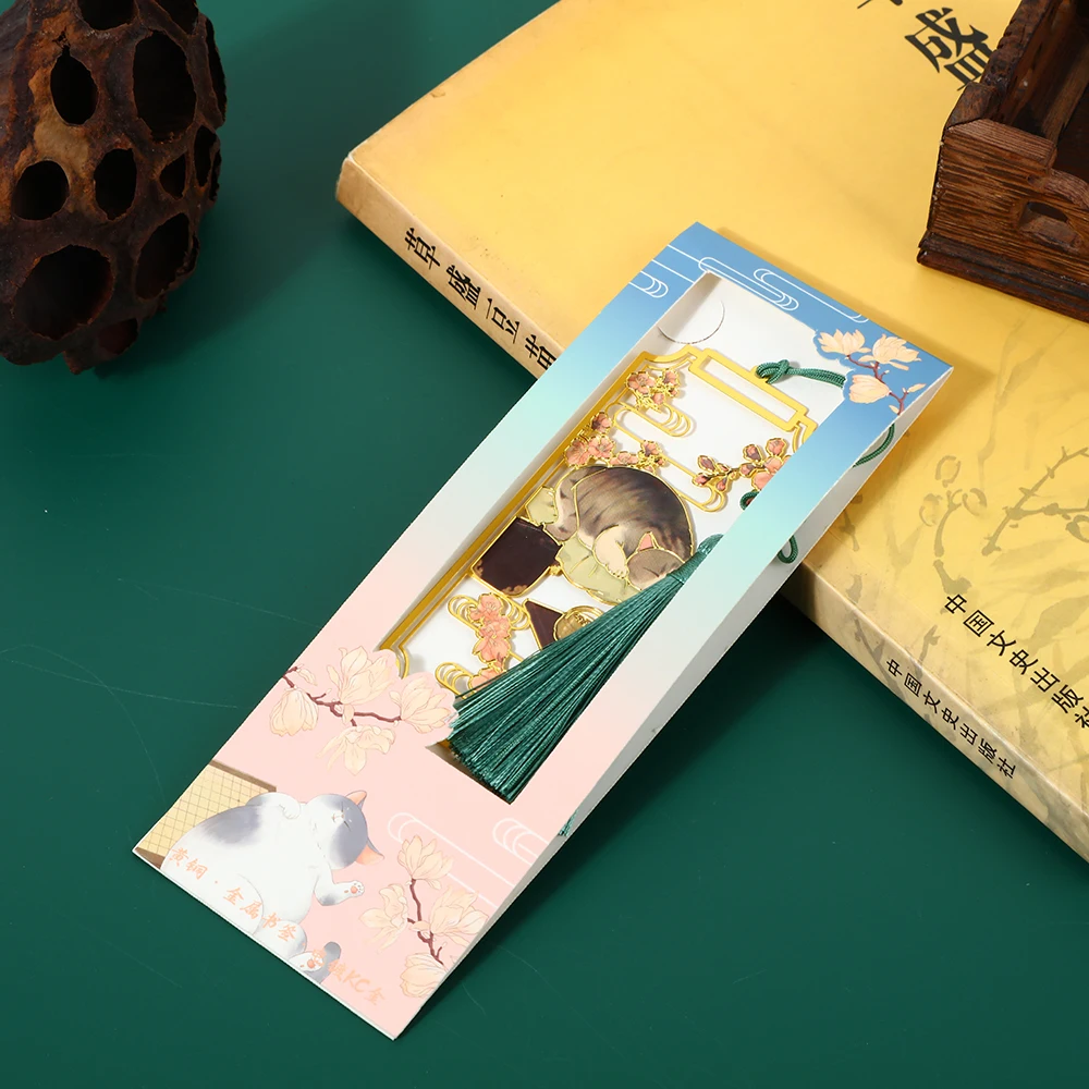 Chinese Style Cat Brass Bookmark Tassel Pendant Book Clip Metal Pagination Mark Student Gift Stationery School Office Supplies metal bookmark animal bookmark bookmark page holder bookmark holder
