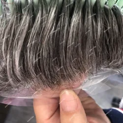 Super Thin 0.02-0.03mm Skin Men's Toupee Natural Hairline Male Vlooped Grey Black 100% Human Hair Replacement System Capillary