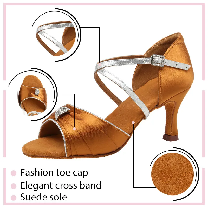 SWDZM New Latin Dance Shoes Women Ballroom Salsa Dance Shoes  Party Square Dance Shoes Soft Heel 5CM/7.5CM/8CM 4