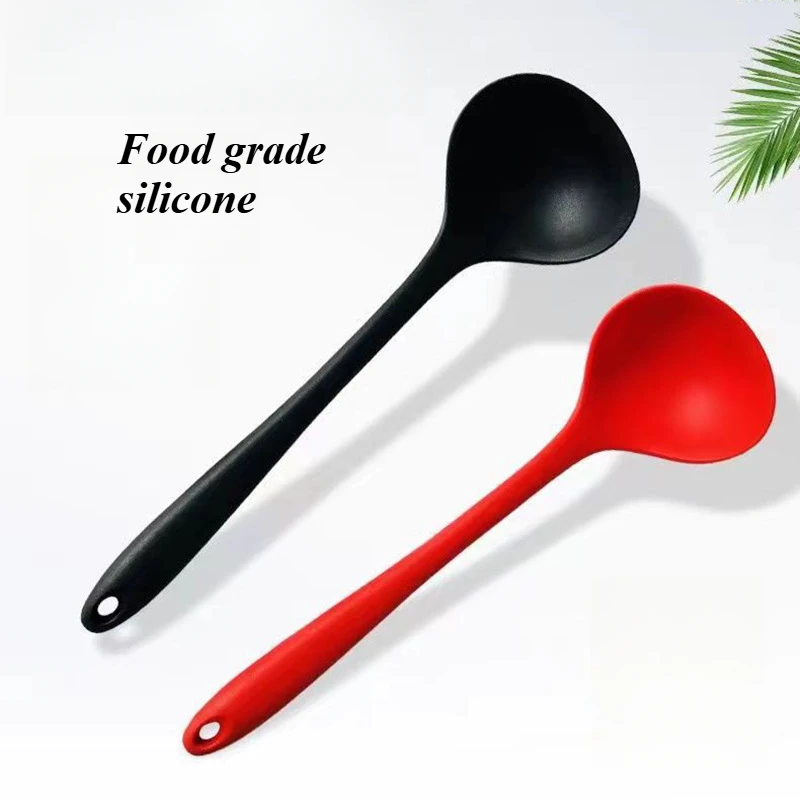 1 Color 298mm Non-stick Silicone Ladle Soup Spoon Heat Resistant Round Scoop All-in-one Silicone Large Spoon Kitchen Utensils