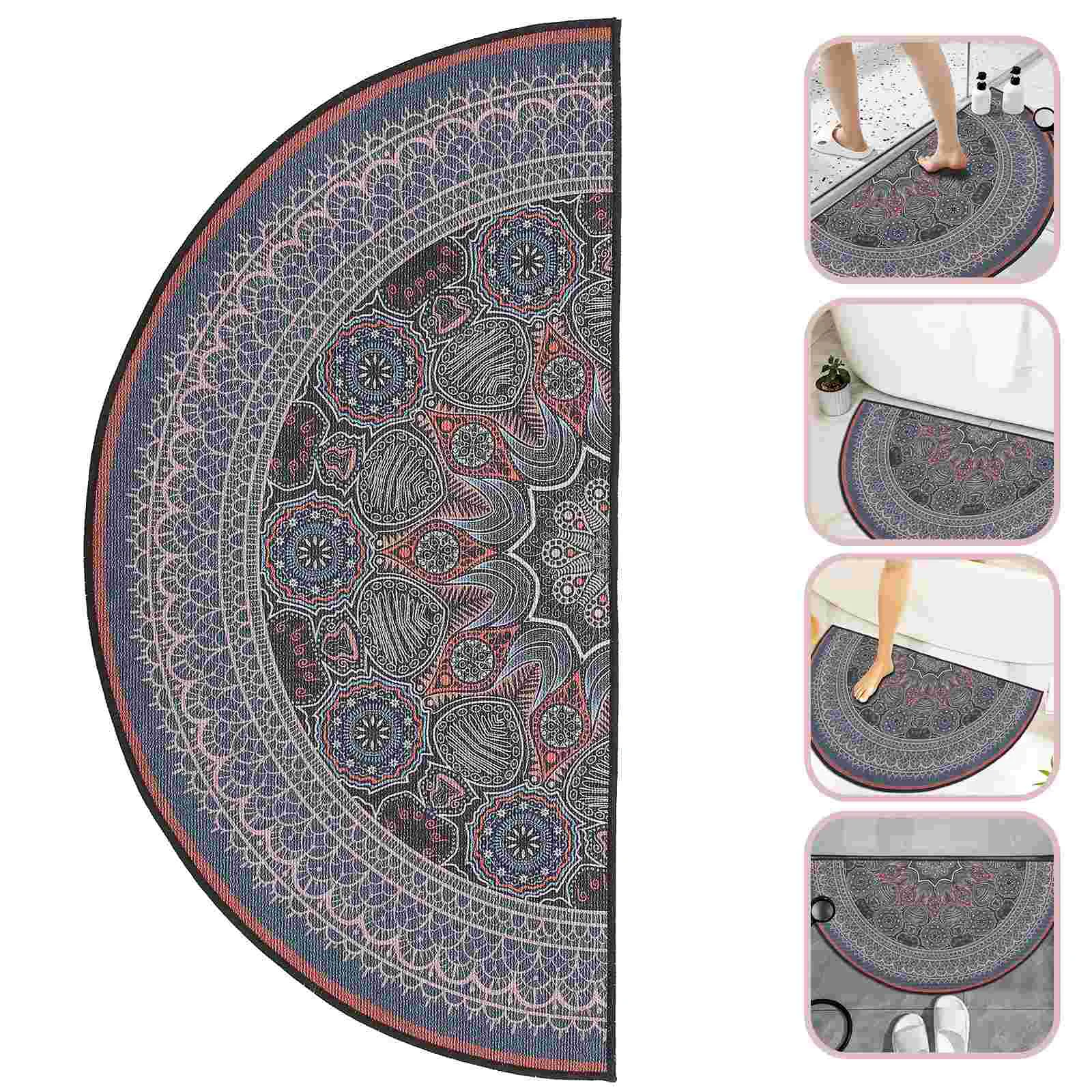 

Semicircular Rug Washable Rugs Bath Anti-slip Mat Mandala Style Door Wall-mounted Bohemian Polyester Mats Indoor Ground