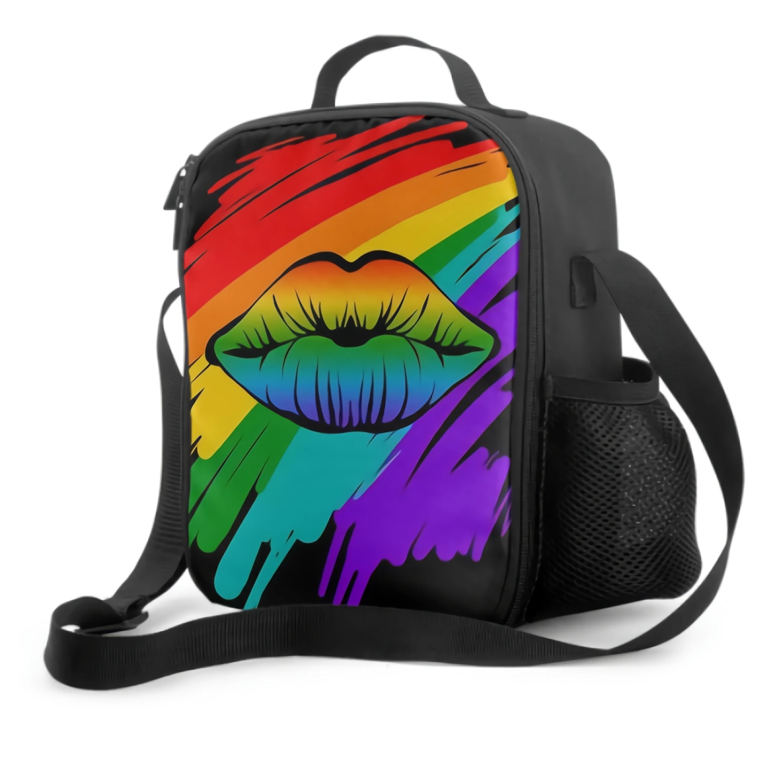 

Rainbow Colored Lip Insulated Lunch Box Leakproof Portable Lunch Bags Durable Reusable Cooler Tote Bag for Picnic Travel Office