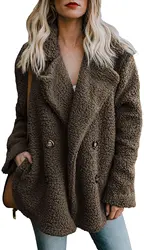 Casaco de inverno do urso de peluche do velo das mulheres sherpa com outerwear dos bolsos