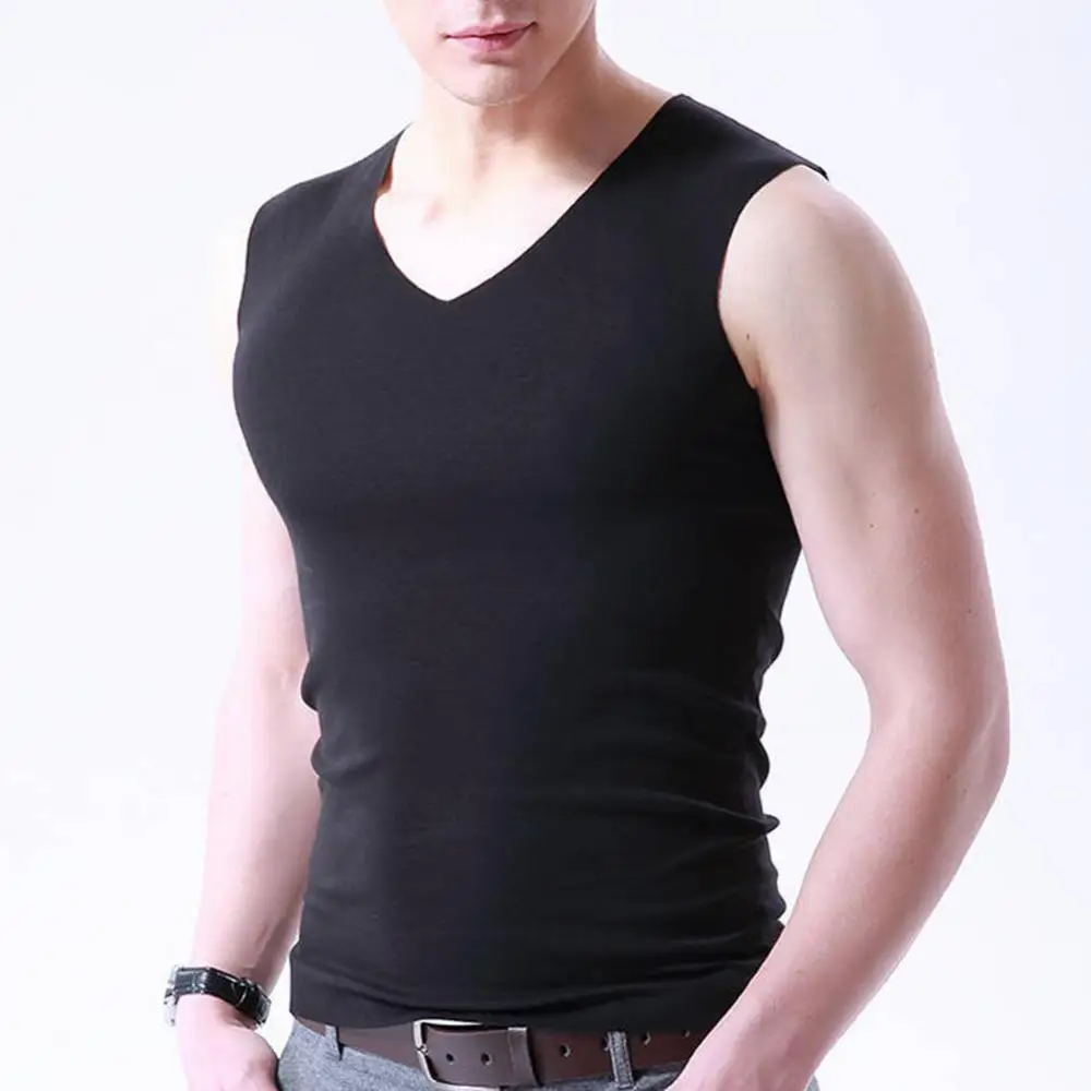 

Men Top Fashion Summer Casual Sleeveless V Neck Soft Comfortable Vest Men's Seamless Elasticity Tank Undershirt Solid New Tops