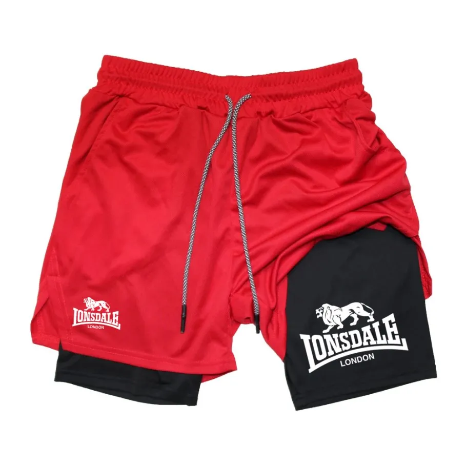 Print 2 in 1 Running Shorts for Men Gym Workout Compression Shorts with Phone Pocket Towel Loop Summer Sport Athletic Activewear 2