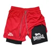 Print 2 in 1 Running Shorts for Men Gym Workout Compression Shorts with Phone Pocket Towel Loop Summer Sport Athletic Activewear 2