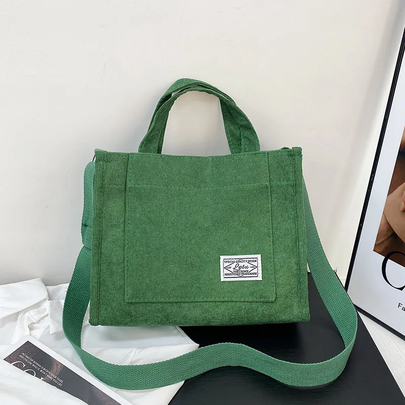 Vintage Corduroy Retro Tote Bag - Multi-Color Casual Crossbody Handbag