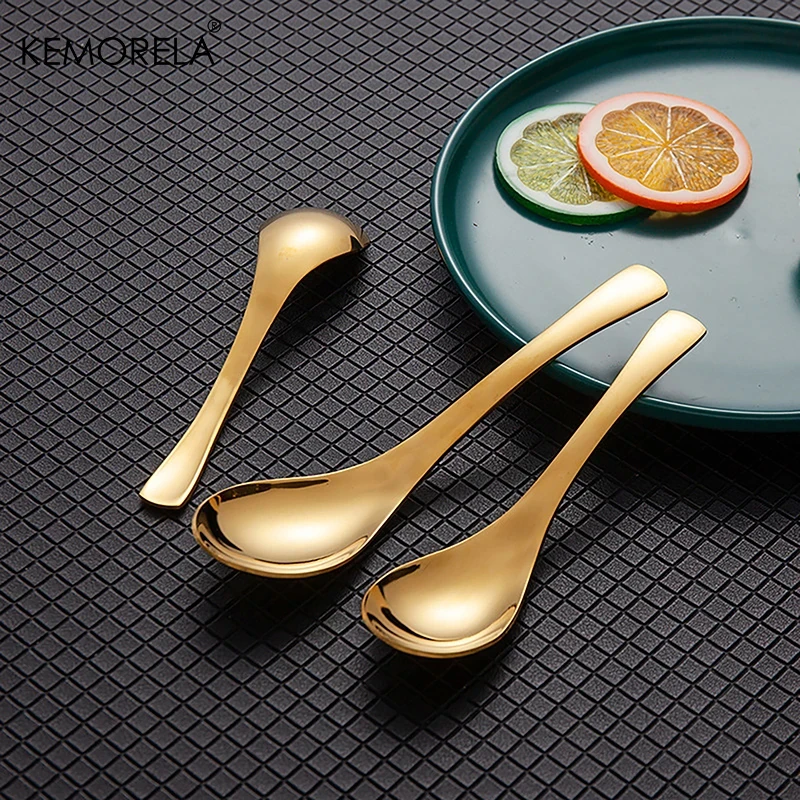 Stainless Steel Spoon 1/2/4PCS Thickened Anti-Scalding Handle For Children's Table Rice Kitchen Dessert Fruits