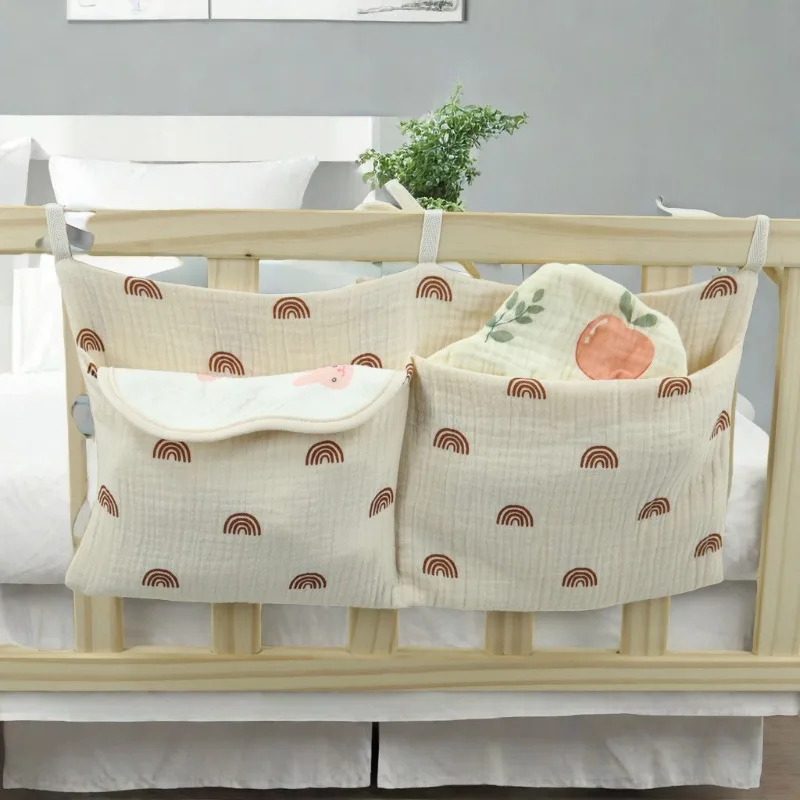 Hanging Diaper Stackers Bag Newborn Bed Diaper Bags Double Cotton Fabric Baby Bedside Organiser Pockets Organizer