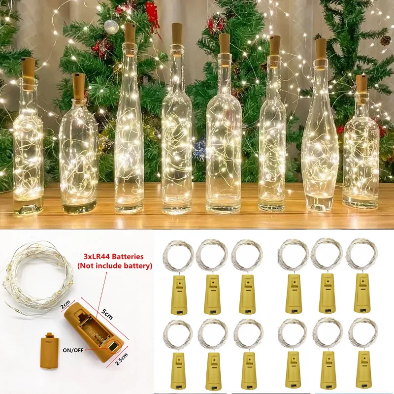 Guirxiété lumineuse LED pour bouteille de vin en liège, alimentation par batterie, nickel é, Noël, bar, mariage, décoration de fête de Noël, 6 pièces