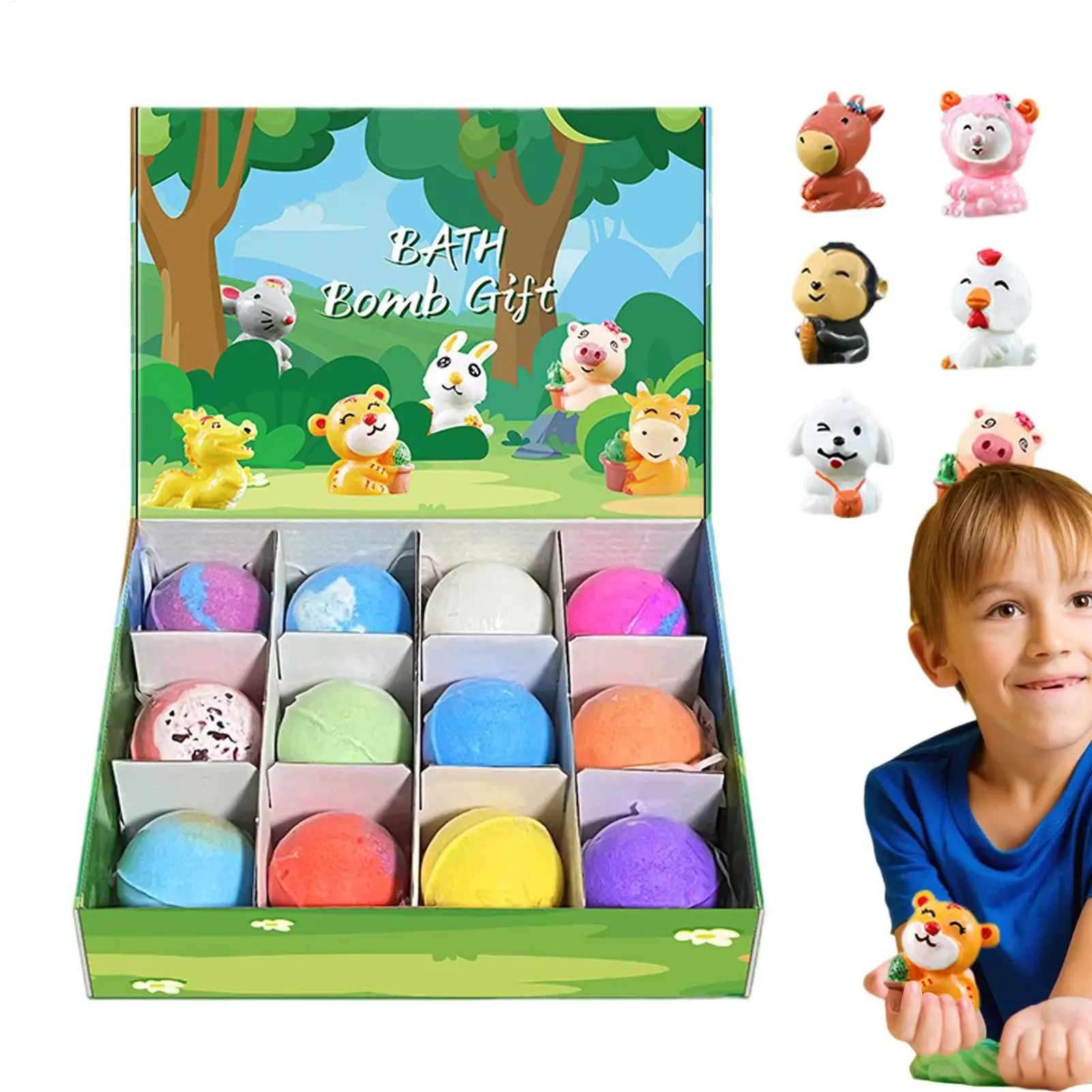 Ocean-Themed Bath Bomb Gift Set with Surprise Sea Animal Toys - 12 Natural Bubble Bath Salt Balls